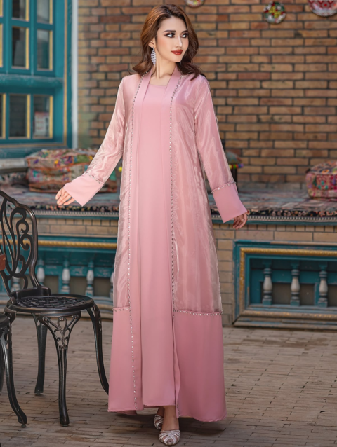 Elegant Blush Pink Open Abaya