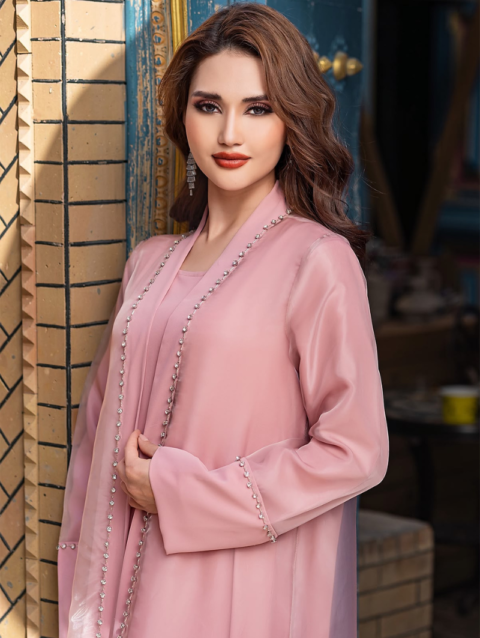 Luxury Blush Pink Open Abaya Set